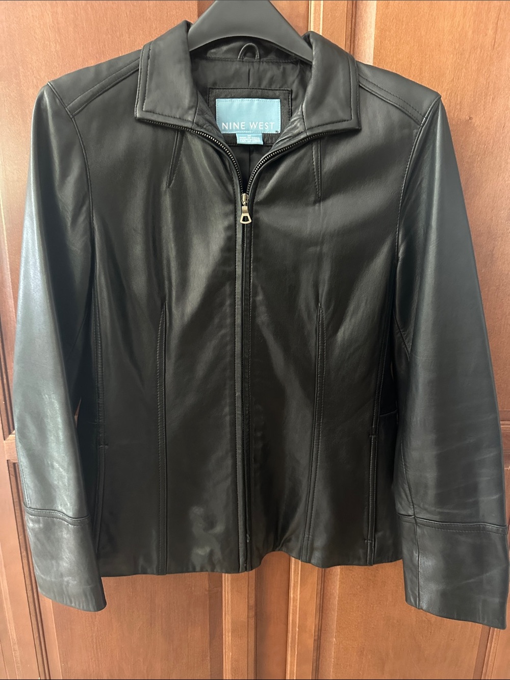 Nine West Black Smooth Leather Zip Jacket